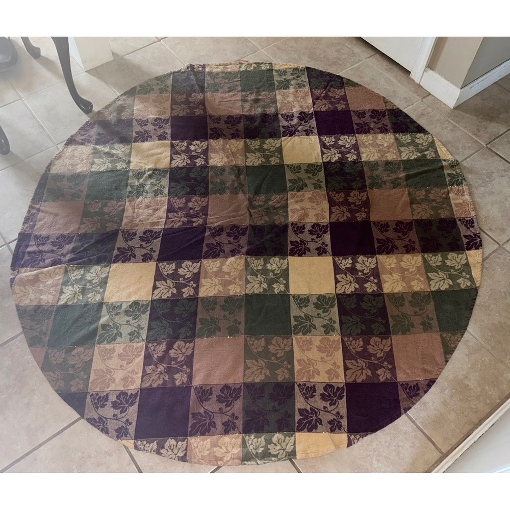 Oblong/Round Patchwork Leaf Jacquard Tablecloth Autumn Harvest Gold Metallic Vtg